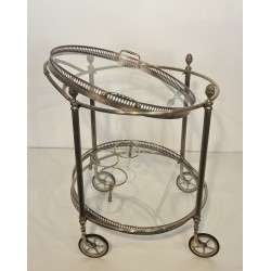 Neoclassical Round Silvered Brass Drinks Trolley with Removable Trays, Maison Baguès, Circa 1940