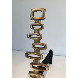 Pair of Modernist Brass Andirons, Italian Work, Circa 1970