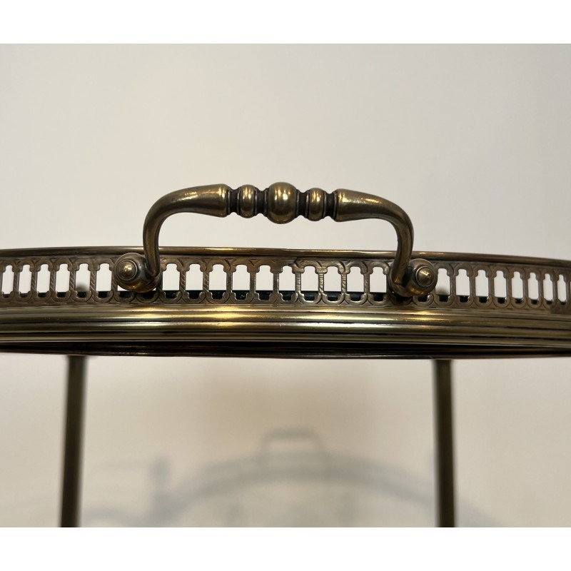 Table Roulante Ronde Néoclassique en Laiton Argenté à Plateaux Amovibles, Maison Baguès, Vers 1940