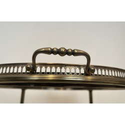 Neoclassical Round Silvered Brass Drinks Trolley with Removable Trays, Maison Baguès, Circa 1940