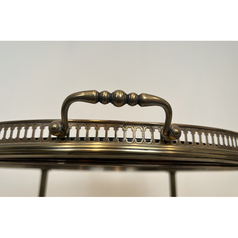 Neoclassical Round Silvered Brass Drinks Trolley with Removable Trays, Maison Baguès, Circa 1940
