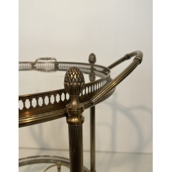 Table Roulante Ronde Néoclassique en Laiton Argenté à Plateaux Amovibles, Maison Baguès, Vers 1940