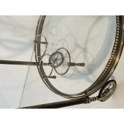 Neoclassical Round Silvered Brass Drinks Trolley with Removable Trays, Maison Baguès, Circa 1940