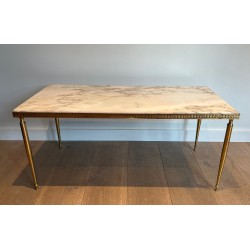 Table Basse Néoclassique en Laiton à Plateau de Marbre, Travail Français dans le Goût de la Maison Jansen, Vers 1940