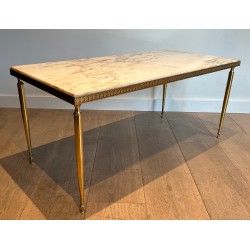 Neoclassical Brass Coffee Table with Marble Top, French Work in the Taste of Maison Jansen, Circa 1940