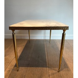 Neoclassical Brass Coffee Table with Marble Top, French Work in the Taste of Maison Jansen, Circa 1940