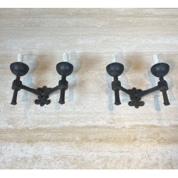 Pair of Gothic Style Wrought Iron Wall Lights with 2 Arms
