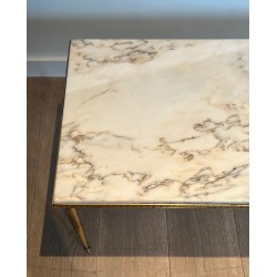 Neoclassical Brass Coffee Table with Marble Top, French Work in the Taste of Maison Jansen, Circa 1940