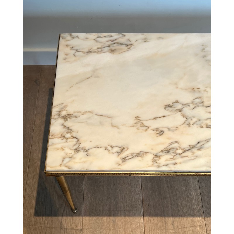 Neoclassical Brass Coffee Table with Marble Top, French Work in the Taste of Maison Jansen, Circa 1940
