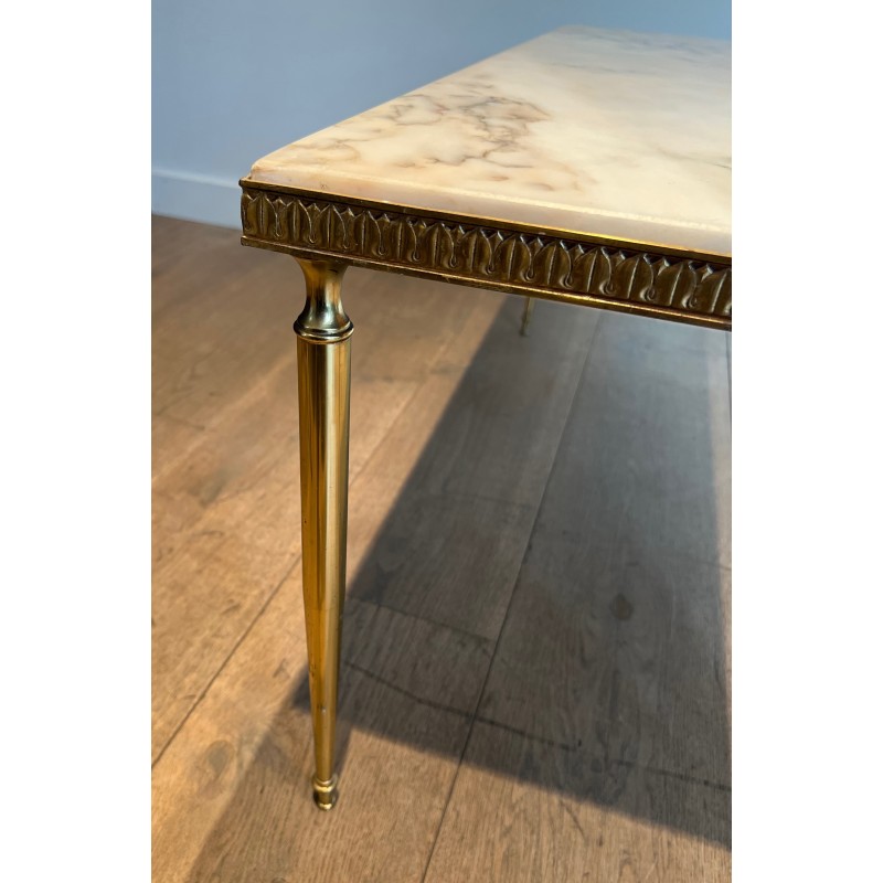 Neoclassical Brass Coffee Table with Marble Top, French Work in the Taste of Maison Jansen, Circa 1940