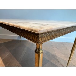 Table Basse Néoclassique en Laiton à Plateau de Marbre, Travail Français dans le Goût de la Maison Jansen, Vers 1940