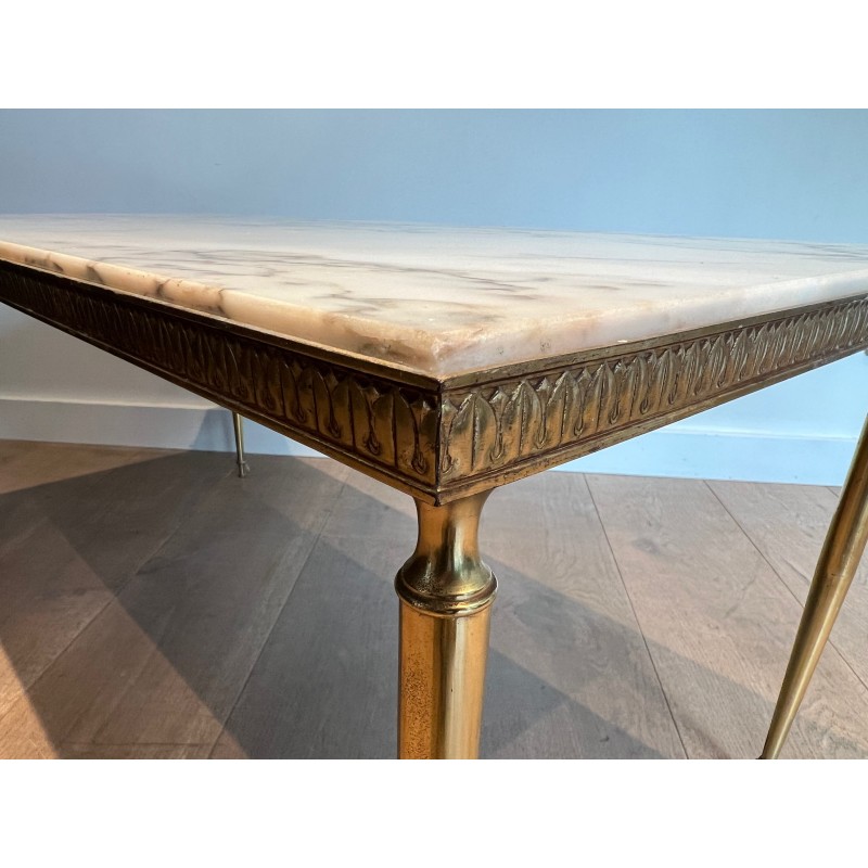 Neoclassical Brass Coffee Table with Marble Top, French Work in the Taste of Maison Jansen, Circa 1940