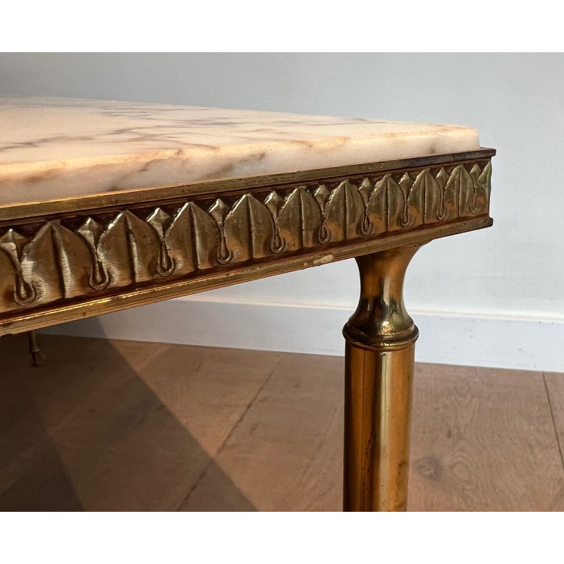 Neoclassical Brass Coffee Table with Marble Top, French Work in the Taste of Maison Jansen, Circa 1940