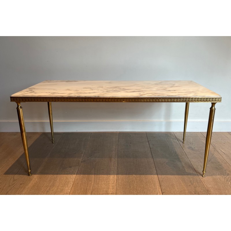 Table Basse Néoclassique en Laiton à Plateau de Marbre, Travail Français dans le Goût de la Maison Jansen, Vers 1940