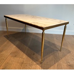 Neoclassical Brass Coffee Table with Marble Top, French Work in the Taste of Maison Jansen, Circa 1940
