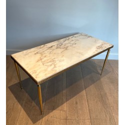 Table Basse Néoclassique en Laiton à Plateau de Marbre, Travail Français dans le Goût de la Maison Jansen, Vers 1940