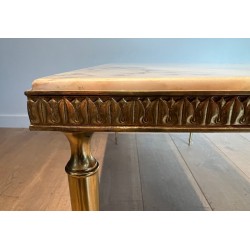 Neoclassical Brass Coffee Table with Marble Top, French Work in the Taste of Maison Jansen, Circa 1940
