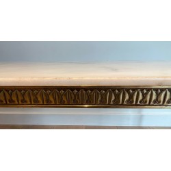 Table Basse Néoclassique en Laiton à Plateau de Marbre, Travail Français dans le Goût de la Maison Jansen, Vers 1940