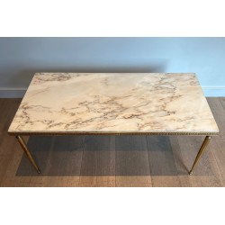 Table Basse Néoclassique en Laiton à Plateau de Marbre, Travail Français dans le Goût de la Maison Jansen, Vers 1940