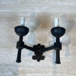 Pair of Gothic Style Wrought Iron Wall Lights with 2 Arms