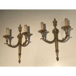 Important Pair of Bronze Wall Sconces in the Louis XVI Style, French Work, Circa 1880