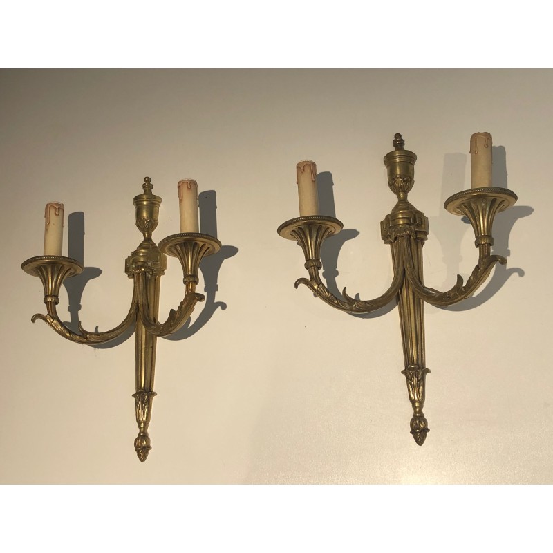 Important Pair of Bronze Wall Sconces in the Louis XVI Style, French Work, Circa 1880