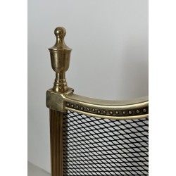 Louis XVI Style Brass Fireplace Screen with Decorative Mesh, French Work in the Taste of Maison Jansen, Circa 1940