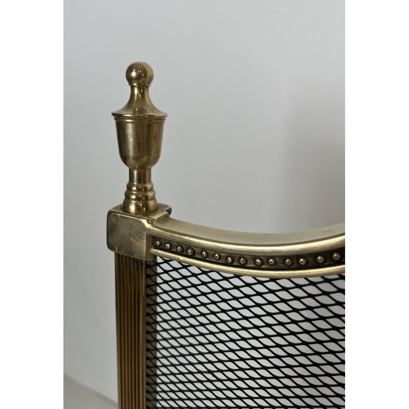 Louis XVI Style Brass Fireplace Screen with Decorative Mesh, French Work in the Taste of Maison Jansen, Circa 1940