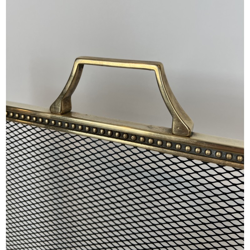 Louis XVI Style Brass Fireplace Screen with Decorative Mesh, French Work in the Taste of Maison Jansen, Circa 1940