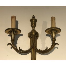 Important Pair of Bronze Wall Sconces in the Louis XVI Style, French Work, Circa 1880