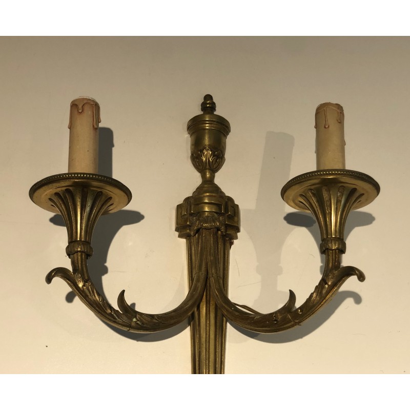 Important Pair of Bronze Wall Sconces in the Louis XVI Style, French Work, Circa 1880