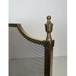 Louis XVI Style Brass Fireplace Screen with Decorative Mesh, French Work in the Taste of Maison Jansen, Circa 1940
