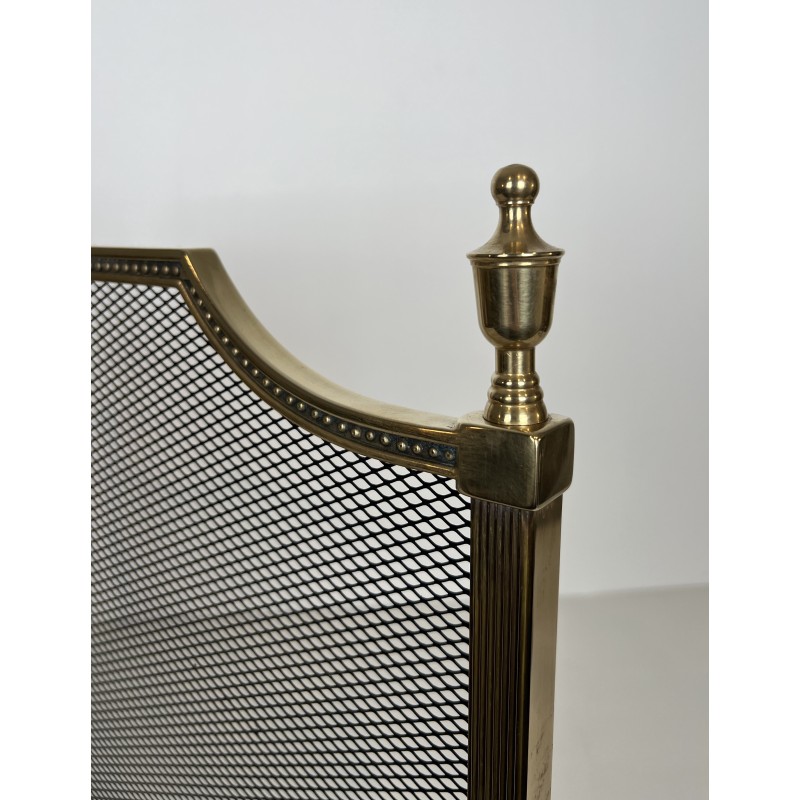 Louis XVI Style Brass Fireplace Screen with Decorative Mesh, French Work in the Taste of Maison Jansen, Circa 1940