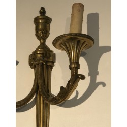 Important Pair of Bronze Wall Sconces in the Louis XVI Style, French Work, Circa 1880