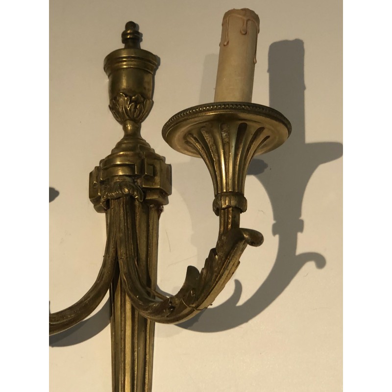 Important Pair of Bronze Wall Sconces in the Louis XVI Style, French Work, Circa 1880