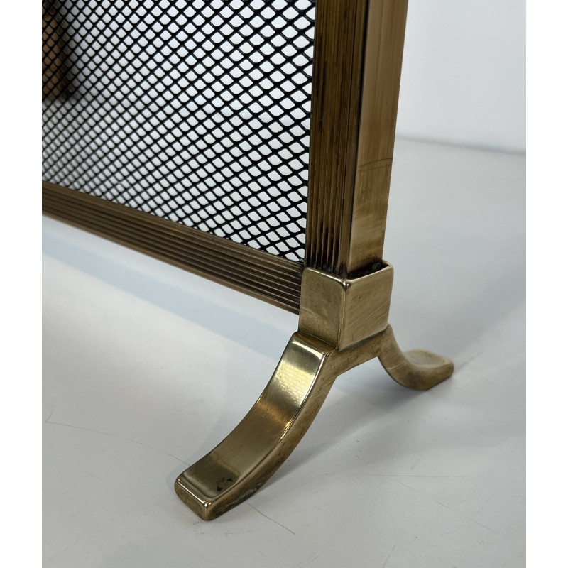 Louis XVI Style Brass Fireplace Screen with Decorative Mesh, French Work in the Taste of Maison Jansen, Circa 1940