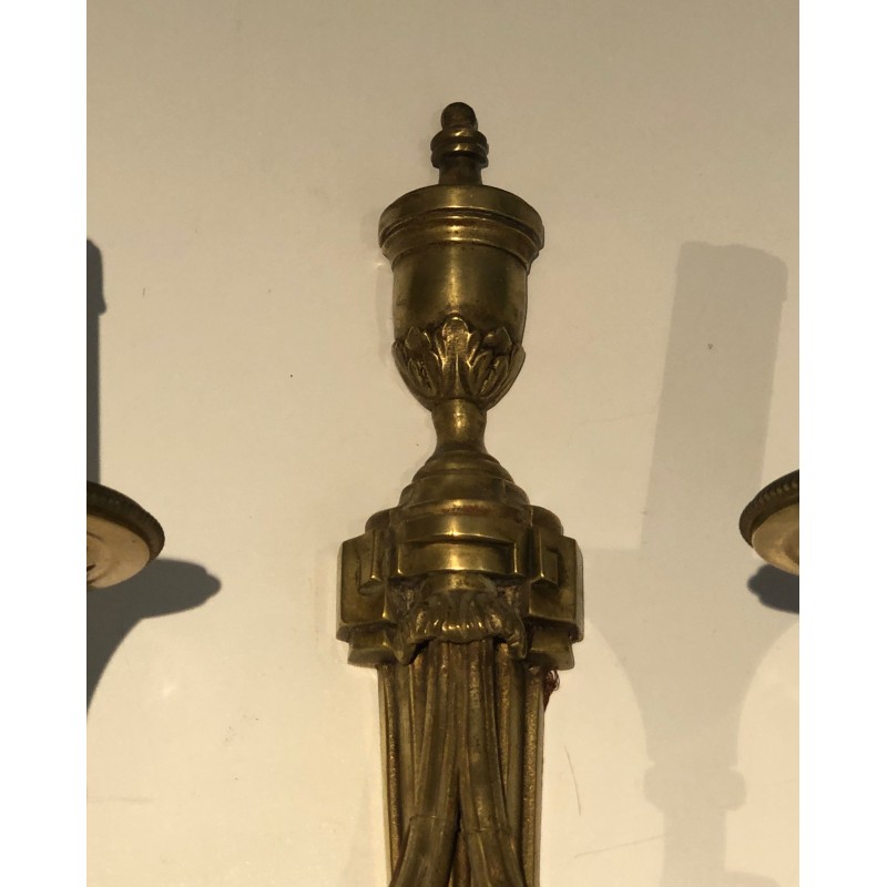 Important Pair of Bronze Wall Sconces in the Louis XVI Style, French Work, Circa 1880