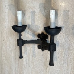 Pair of Gothic Style Wrought Iron Wall Lights with 2 Arms