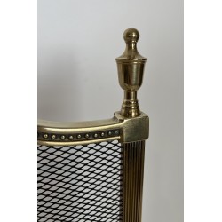 Louis XVI Style Brass Fireplace Screen with Decorative Mesh, French Work in the Taste of Maison Jansen, Circa 1940