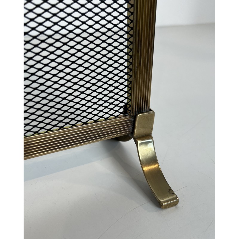 Louis XVI Style Brass Fireplace Screen with Decorative Mesh, French Work in the Taste of Maison Jansen, Circa 1940