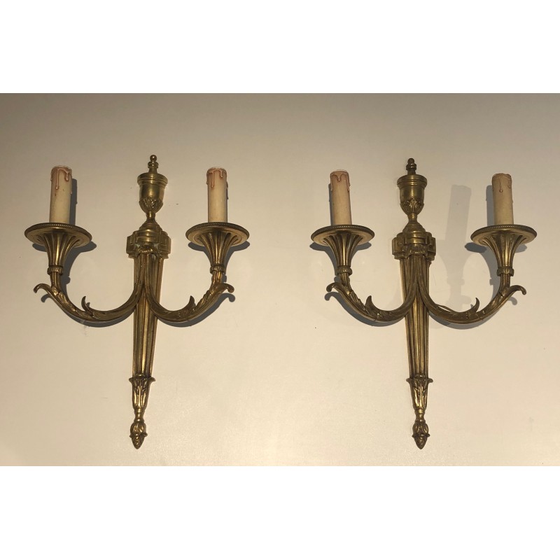 Important Pair of Bronze Wall Sconces in the Louis XVI Style, French Work, Circa 1880