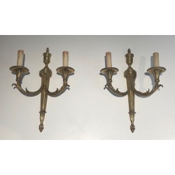 Important Pair of Bronze Wall Sconces in the Louis XVI Style, French Work, Circa 1880