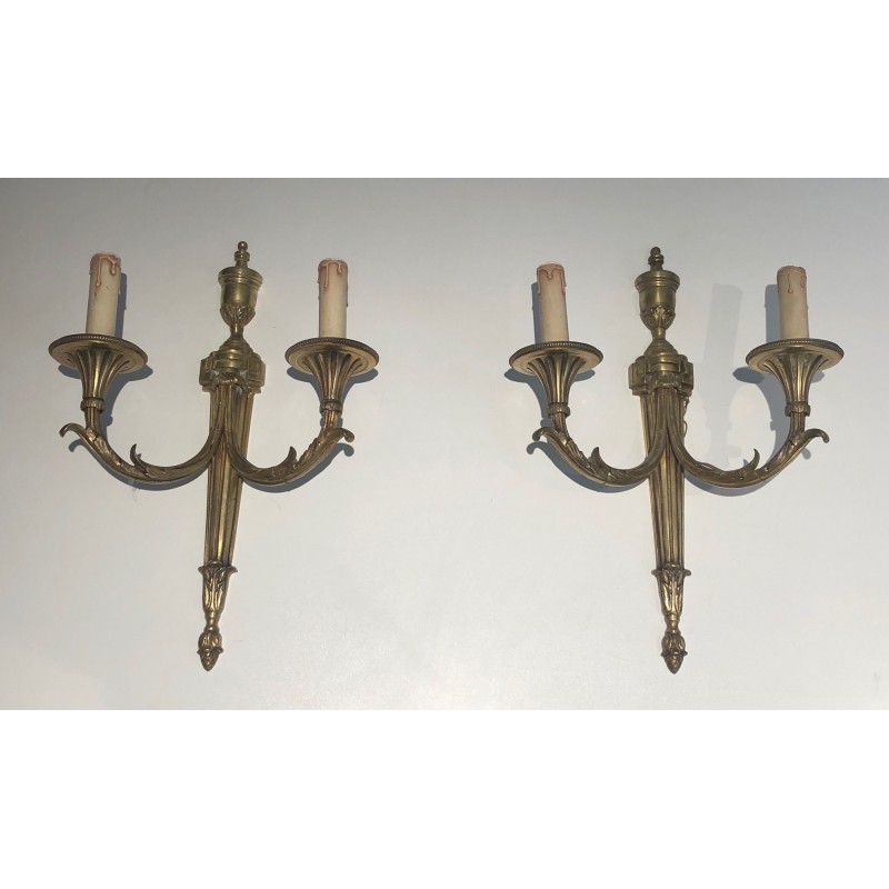 Important Pair of Bronze Wall Sconces in the Louis XVI Style, French Work, Circa 1880