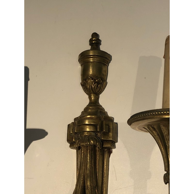 Important Pair of Bronze Wall Sconces in the Louis XVI Style, French Work, Circa 1880