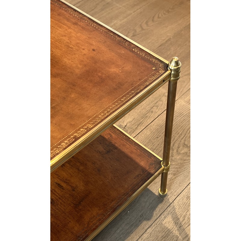 Important Neoclassical Brass Coffee Table with Double Leather Tops, Maison Jansen, Circa 1940