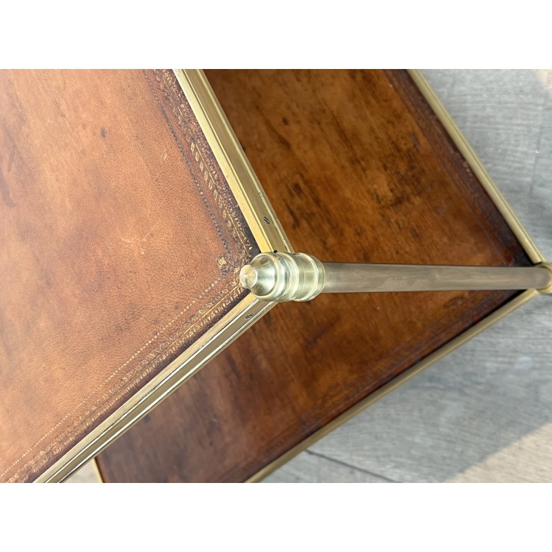 Importante Table Basse Néoclassique en Laiton à Deux Plateaux de Cuir, Maison Jansen, Vers 1940