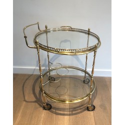 Table Roulante Ronde Néoclassique en Laiton à Plateaux Amovibles, Maison Baguès, Vers 1940