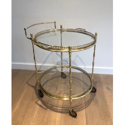 Neoclassical Round Brass Drinks Trolley with Removable Trays, Maison Baguès, Circa 1940