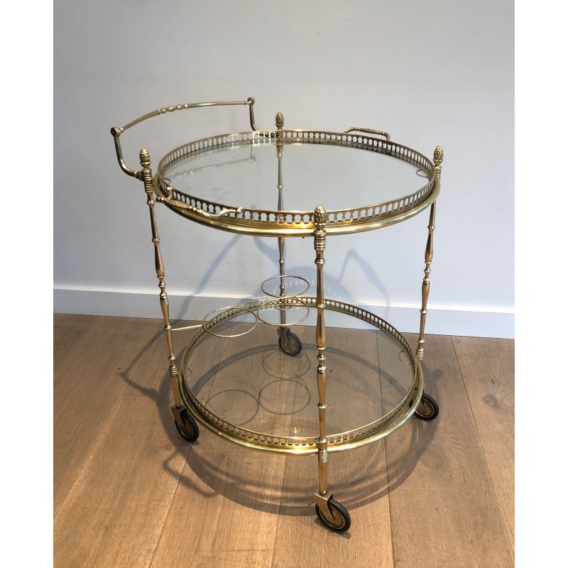 Neoclassical Round Brass Drinks Trolley with Removable Trays, Maison Baguès, Circa 1940