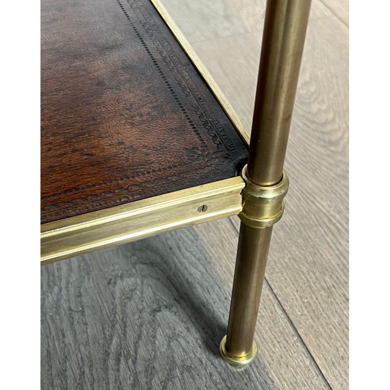 Important Neoclassical Brass Coffee Table with Double Leather Tops, Maison Jansen, Circa 1940